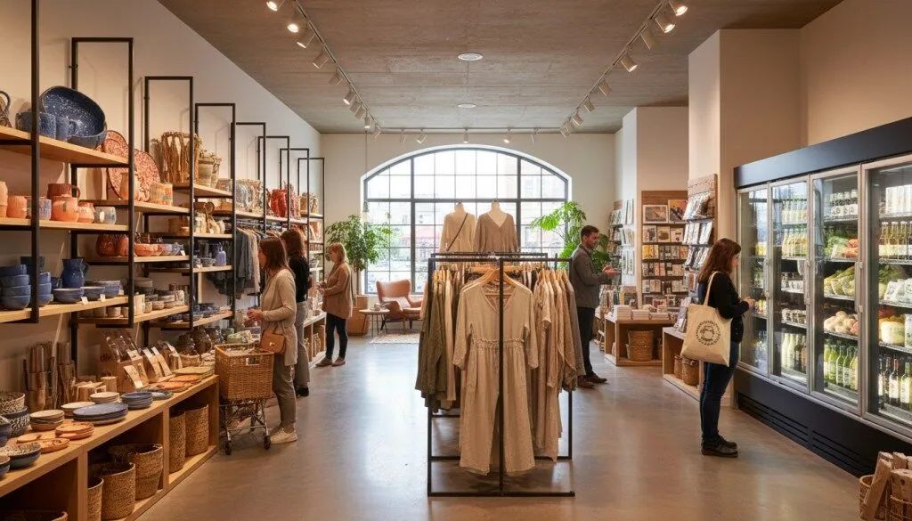 Retail store interior with displays and browsing customers